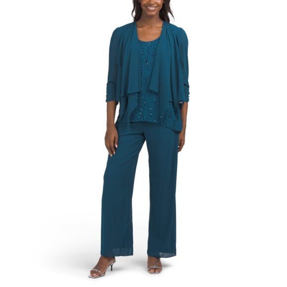 ALEX EVENINGS Peacock 3pc Pantsuit Set